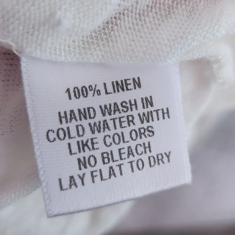 GIBSON Sheer White Linen Tee Size S Split-Back Beachy Lightweight Dolman Scoop